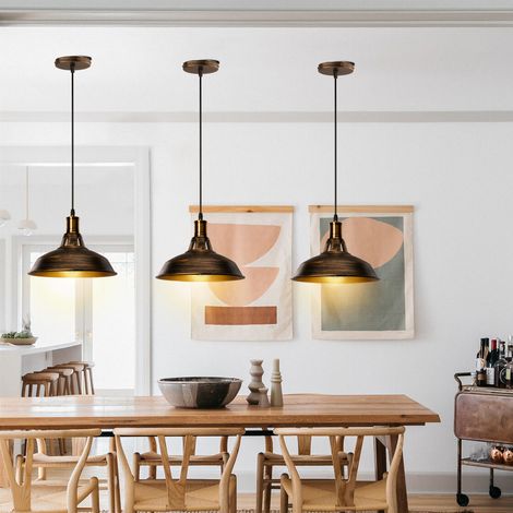 3 Pack 27cm Lustre Suspension Industrielle Vintage Plafonnier en Métal Abat-jour Chapeaux Luminaire Bronze (1/5)