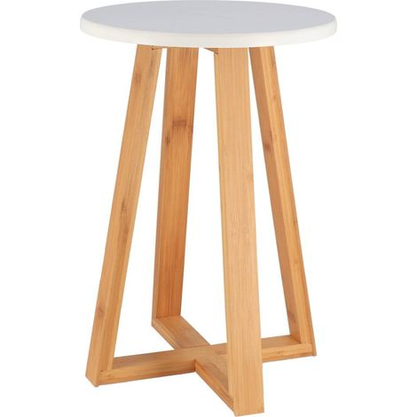 Tendance – Tabouret de salle de bain en bambou et bois MDF blanc H 43 cm – Résistant à l'humidité – Charge max 80 kg – Assise décorative