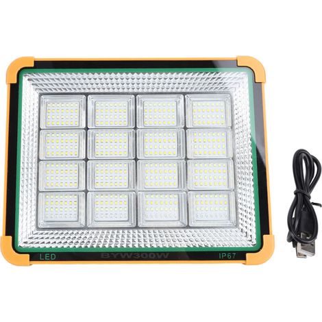 Lampe de chantier solaire portable 300 W – 25 000 lm, 4 modes, batterie 10 000 mAh, IP65, avec support réglable