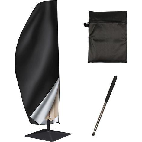Telo protettivo per ombrellone con braccio articolato e asta telescopica, antivento, con cerniera rinforzata, ideale per giardino/spiaggia (nero, 265x40/70/50 cm) (1/4)