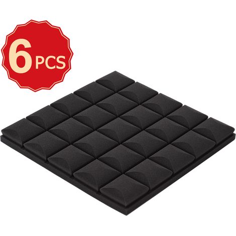 Lot de 6 panneaux de mousse acoustique haute densité pour l'insonorisation des murs et plafonds de studios et maisons. Isolation acoustique. Dimensions : 50 x 50 x 5 cm. Motif champignon (25 blocs noi (1/2)