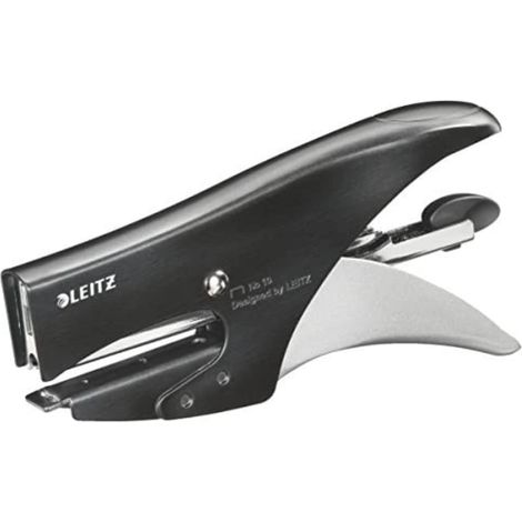 Leitz Pince Agrafeuse, Capacité 15 Feuilles, Noir Satiné, Boîtier Métallique Ergonomique, Chargement par l'Arrière, Agrafes Incluses P2 (No. 10), Gamme Style, 55646094 (1/3)
