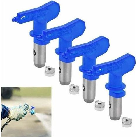 4 PCS Buse de Pulvérisation en Acier Tungstène Airless 517 et 415 Deux Tailles Pistolet â Pulverisation Réversible avec 4 Bagues d'Étanchéité Buse Résistante pour Peinture, Meubles, Clôture(Bleu) (1/4)