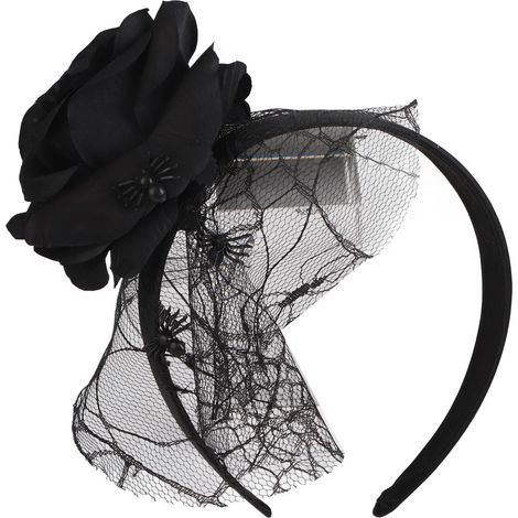 serre-tête d'Halloween en forme de toile d'araignée avec une rose artificielle noire (1/5)