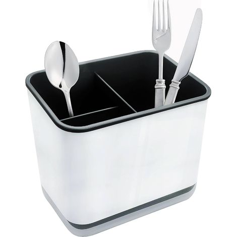 Egouttoir à Couverts, Fourchette Cuillère Organisateur Rack Avec 3 Compartiments avec Égouttoir, pour Couteau et Fourchette, Cuillère, (1/5)