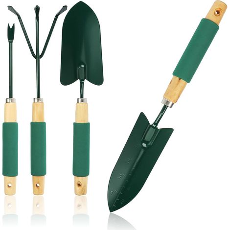 Set of 4 Gardening Tools with Transplanter, Hand Shovel, Flower Rake and Manual Weeder, Practical Kit for Planting and Garden Care (04-teiliges Gartenset) (1/5)