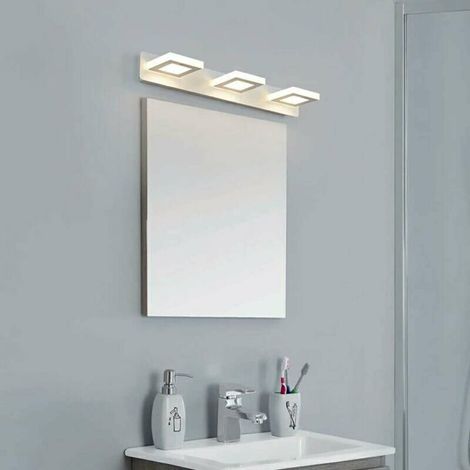 Lampe Miroir Applique Salle de Bain lumière tricolore, 15W  Luminaire Salle de Bain Intérieure Moderne  lampe Eclairage Salle de Bain, Réglable à 360Ḟ, 48CM  [Classe énergétique A+] 3 têtes carrées LI (1/4)