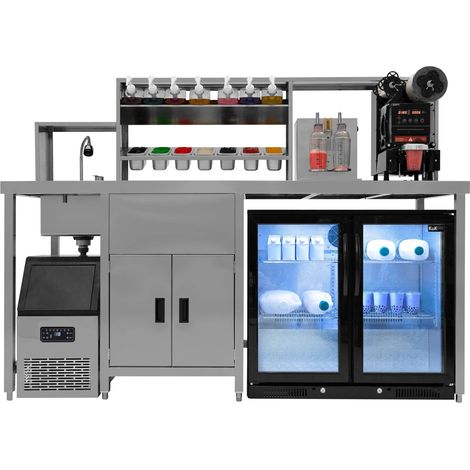 Bubble Tea Workstation Boba Drink Serving Counter Back Bar Fridge (1/5)
