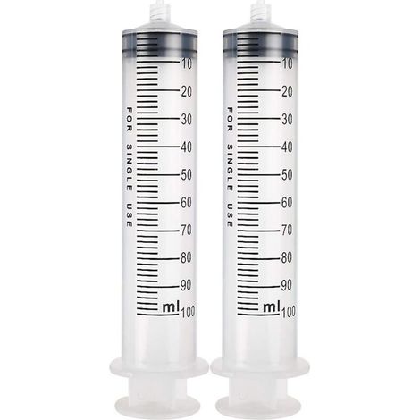 SABIR 2PCS 100ml Plastique Seringue, en Plastique Réutilisable Seringue a Huile Seringue D'alimentation pour Vider les Bocaux de Liquide (1/4)