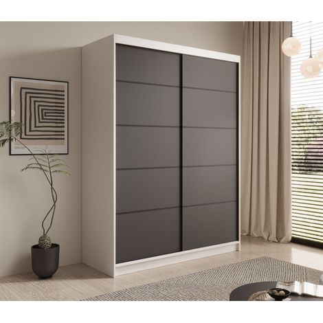 Schiebetürenschrank Schrank CALNT Weiß- Schwarz matt 150x200x58 cm (1/4)