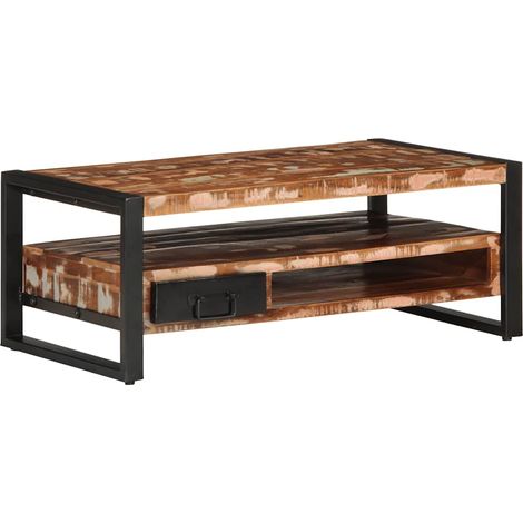 Table basse Table de salon Table de café multicolore 90x50x36 cm bois de récupération massif (1/5)