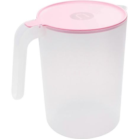 pichet à boissons en plastique de 2000 ml résistant à la chaleur, pour eau froide ou jus, avec poignée (rose) (1/3)