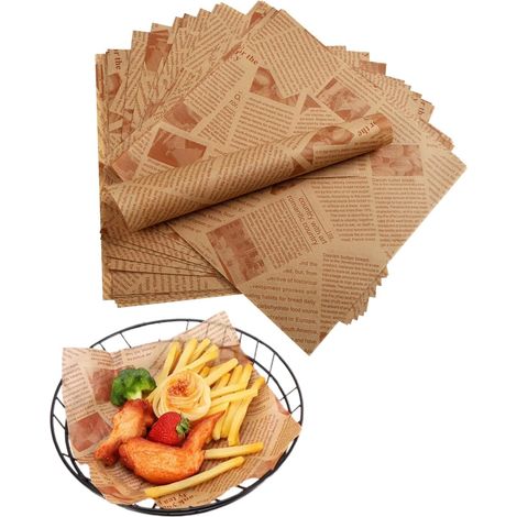 Papier Sulfurisé Aspect Journal 50 Feuilles – Emballage Alimentaire Kraft Ingraissable pour Burger, Sandwich, Frites, Fromage (1/5)