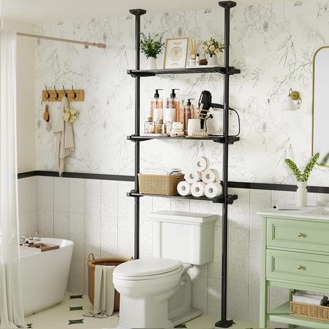 Étagère de toilette 3 niveaux, étagère de salle de bain au-dessus des toilettes peu encombrante 49-79CM de largeur, 122-315CM de hauteur, étagère pour machine à laver, organisateur de salle de (1/5)
