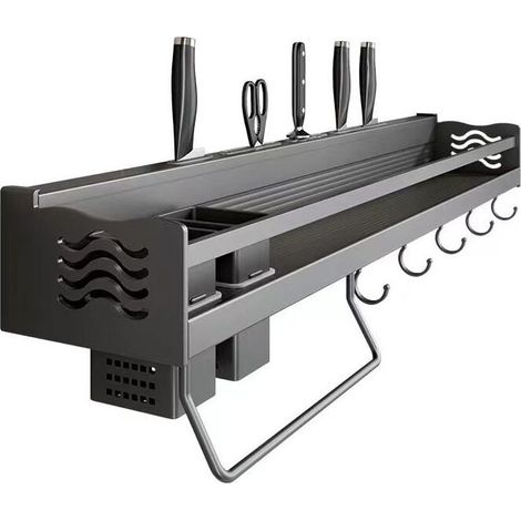 CYRILL – Portaspezie, Mensola da Cucina a Parete, Portaspezie Senza Foratura con 6 Ganci Rimovibili, Può Posizionare Spezie, Appendere Spatole, Cucchiai e Altri Utensili da Cucina (1/4)