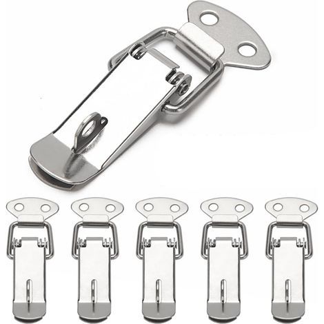 6 Pièces Fermeture a Levier Fermeture à Ressort Loquet, Loquet à Ressort Bascule 72mm, avec Crochet, pour Coffret, Boîte, Tiroir, Armoire, Coffre (1/5)