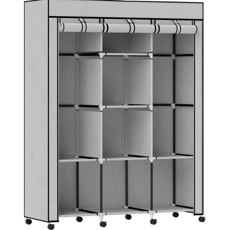 CHICFURN Armadio in tessuto 125 x 43 x 162,5 cm grigio con 8 ripiani e 2 barre (1/5)