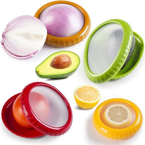 Ensemble de 4 boîtes de conservation pour avocats et oignons - Boîtes de conservation en silicone réutilisables pour réfrigérateur - Idéal pour les familles - Conserve la fraîcheur des aliments - Coul (1/5)