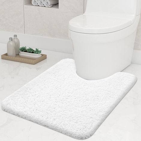Alfombrilla de baño suave y antideslizante con recortes, 51 x 61 cm, absorbente, para inodoro, lavable, blanca. (1/5)