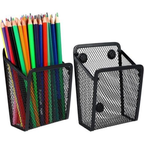 Lot de 2 porte-stylos magnétiques, Organisateur de bureau en maille métallique, Panier de rangement magnétique noir, pour réfrigérateur, tableau blanc, fournitures de bureau (2 piéces)