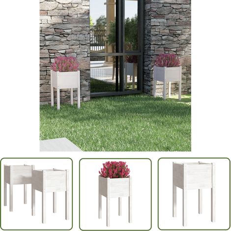 The Living Store Jardinières d'extérieur 2 pcs Blanc 40x40x70 cm Bois de pin - Jardiniere Exterieure - Pot De Fleurs En Bois - Bac A Fleurs - Lit Eleve - Decoration Jardin (1/5)