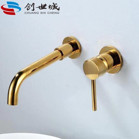 All-copper concealed basin faucet, split type, double handle, wall-mounted, three-hole hot and cold water basin faucet, black bathtub faucet - single-operator gold model