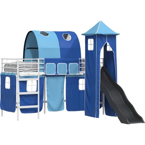Kids'Loft Bed Frame White and Blue 75 x 190 cm Metal vidaXL