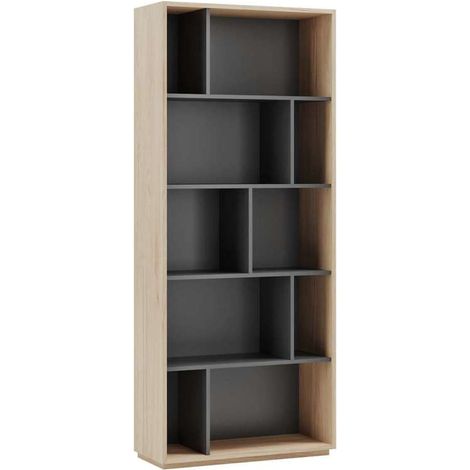 Estantería 5 alturas modelo 545 acabado roble claro/grafito. 191 cm(alto), 80 cm(ancho), 32 cm(fondo). (1/4)