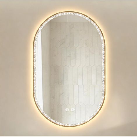 Miroir de salle de bain LED ovale avec antibuée, variateur d'intensité, 3 températures de couleur, cadre doré (1/5)