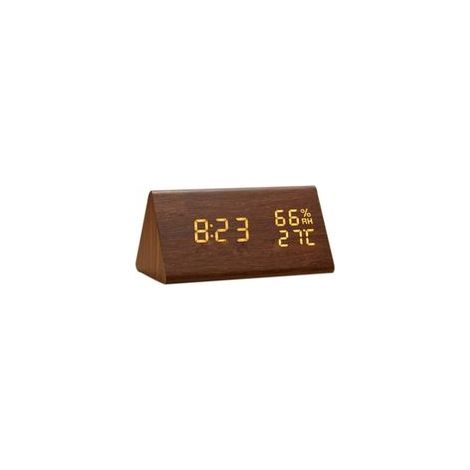 Réveil numérique en bois avec affichage de l’heure et de la température, rétroéclairage réglable et contrôle du son – Horloge digitale de chevet écologique et élégante