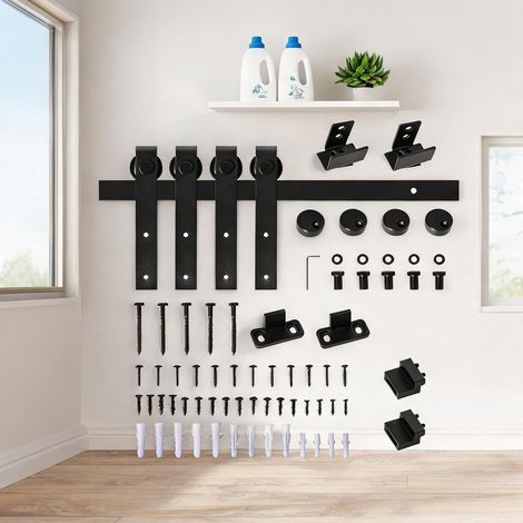 Kit de porte coulissante double en acier noir 200 cm (1/5)