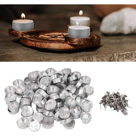 [Leuchtkasten] + [Teelicht-Set] + [Aluminium-Becherdocht] + [100er-Set Kerzenwachsbehälter, Aluminium-Teelichtbecher mit Docht für Hochzeiten, Partys und Heimdekorationen] (1/5)