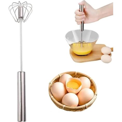 Batteur semi-automatique en acier inoxydable, nouveau batteur rotatif manuel 2025, batteur à lait multifonctionnel, batteur manuel pour mélanger, fouetter et remuer (10 pouces) (1/5)