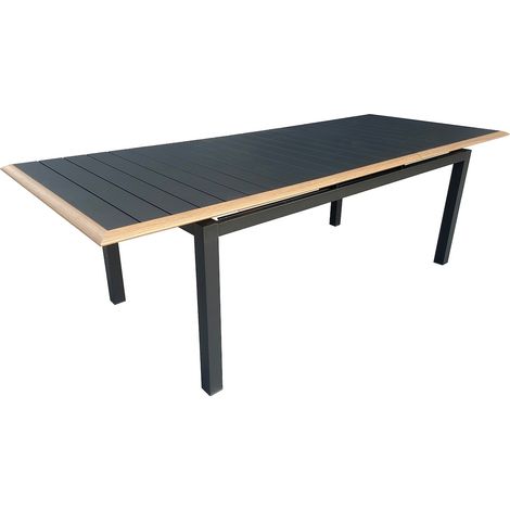 PROLOISIRS Table de repas extensible en aluminium - PALMA 187/247 x 100 - Allonge automatique - Coloris graphite et chêne
