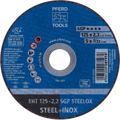 PFERD TOOLS Trennscheibe EHT 125x2,2x22,23 mm gerade Speziallinie SGP STEELOX für Stahl/Edelstahl 25 Stk (1/4)