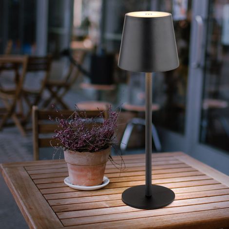 Tischlampe Außenleuchte dimmbar LED Tischleuchte Akku USB Gartenleuchte, Metall Kunststoff schwarz opal, 3W 130Lm warmweiß, DxH 10,6x36 cm