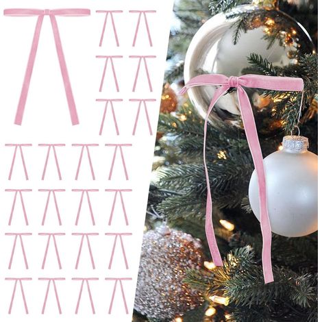 Ribbon - Noeud En Velours Pour Arbre De Noël - Décor De Porte Et De Guirlande - 5 x 7 Pouces - Lot De 24 Pièces (1/5)