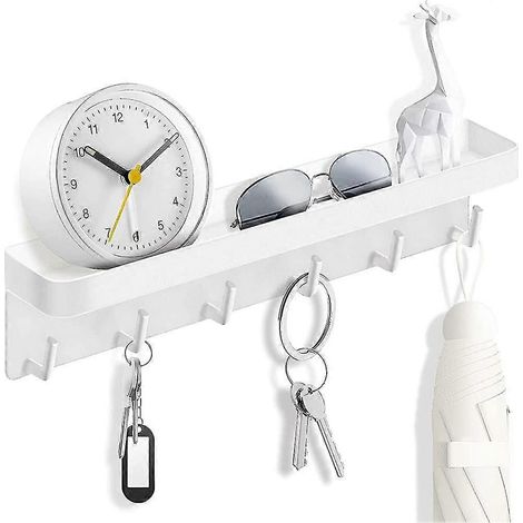 Porte-clés, panneau clavier avec étagère et 6 crochets, porte-clés autocollant moderne, rangement pour clés (1/4)