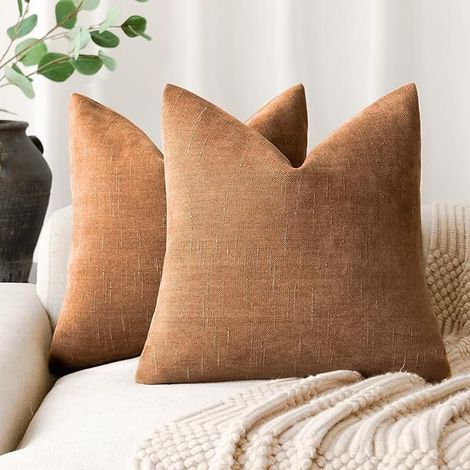 American Retro Soft Textured Chenille Throw Pillow Cover, Solid Color, Sofa Cover (without insert) -- Light Brown -- 6060 cm