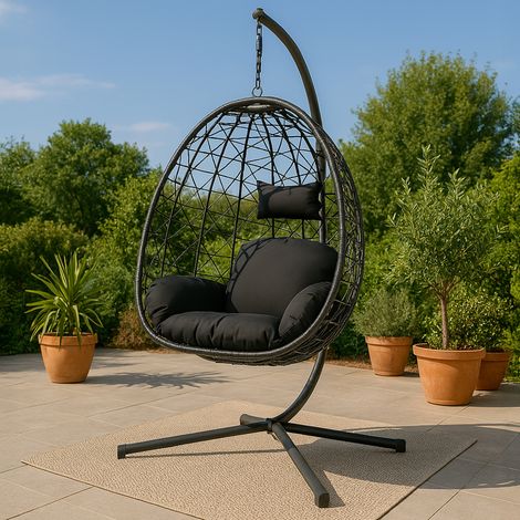 Sedia sospesa effetto rattan nero CUZCO (1/4)