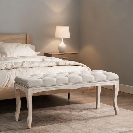 Table de chevet beige en lin mousse Gummiholz 110 x 40 x 48 cm (1/5)
