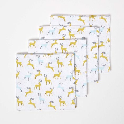 HOMESCAPES Majestic Stag Grey Christmas Napkins, Set of 4
