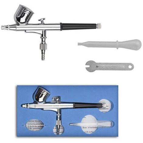 Kit aérographe double action 0,5 mm, pour peinture cosmétique, nail art, tatouage, avec compte-gouttes en plastique et clé (1/5)