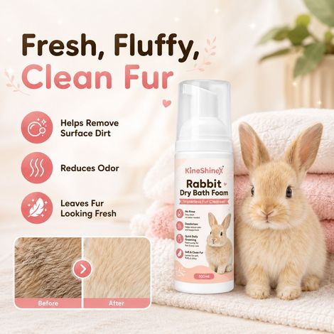 KineShineX Trockenshampoo-Schaum für Kaninchen – Reinigung ohne Wasser, Geruchsbeseitigung, Fellpflege und Pflege für flauschiges Fell (1/4)