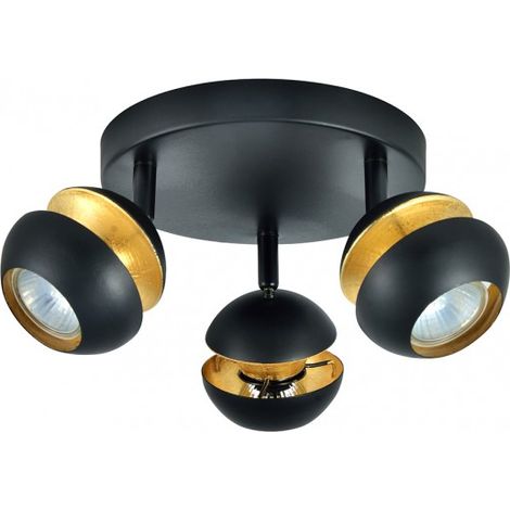 AKUNADECOR Plafoniera De 3 Faretti Per Bagno Modello Beethoven Nero/Oro (1/2)