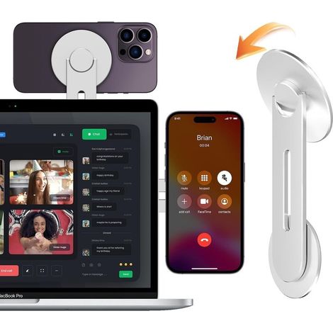 Argent Support Magnétique pour Téléphone Portable et Ordinateur Portable, 180° Réglable pour Caméra de Continuité Compatible avec MacBook Magsafe iPhone & TV (1/5)