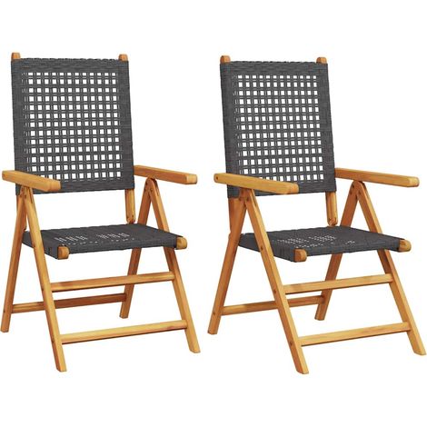 vidaXL Sillas plegables (2 unidades) de madera maciza de acacia negra y ratán sintético (1/2)