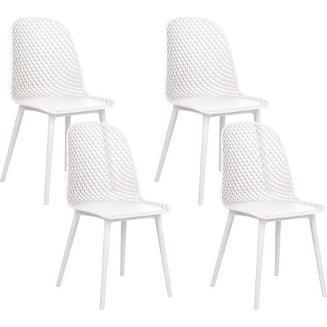 Conjunto de 4 sillas moderno de comedor minimalista asiento sintético blanco patas diseño abierto red respaldo Emory (1/5)