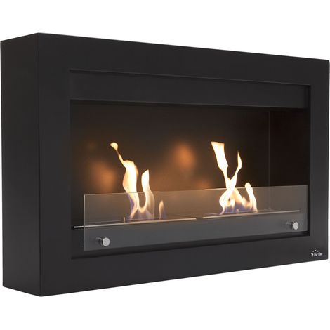 Purline – Cheminée bioéthanol en acier noir – Double flamme – Puissance 4KW – Dimensions 90x16,5x54 cm – Kit de suspension inclus (1/5)