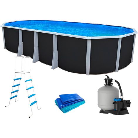 Kit piscine hors-sol acier Toi ANTHRACITE IBIZA PRESTIGIO ovale 915x457X132cm liner 0,60mm (1/5)